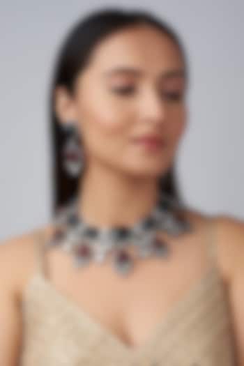 Black Rhodium Finish Kundan Necklace Set by Studio6 Jewels