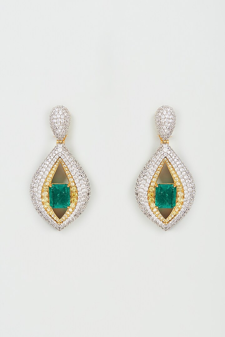 Two Tone Finish Zircon & Emerald Dangler Earrings by Studio6 Jewels at Pernia's Pop Up Shop