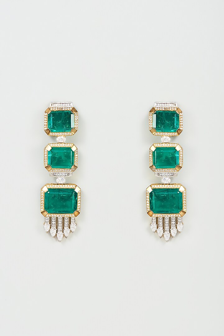 Gold Finish Emerald & Zircon Dangler Earrings by Studio6 Jewels at Pernia's Pop Up Shop