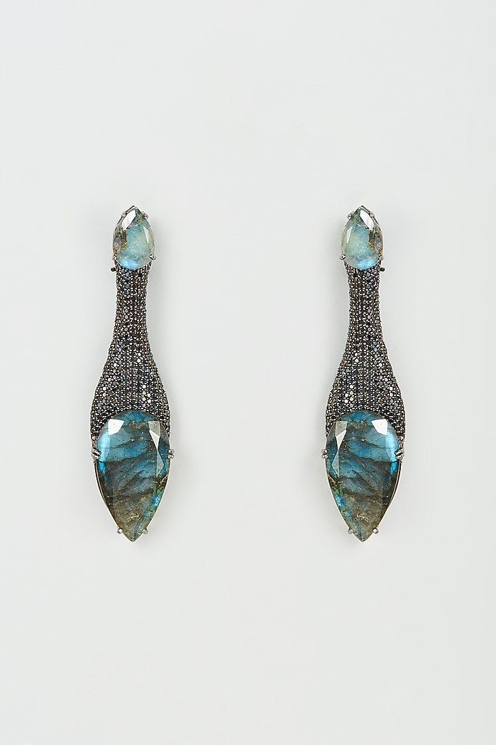 Black Rhodium Finish Zircon & Labradorite Dangler Earrings by Studio6 Jewels at Pernia's Pop Up Shop