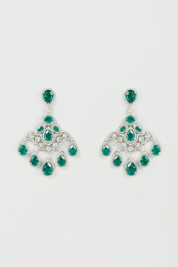 White Finish Emerald Synthetic Stone & Zircon Dangler Earrings by Studio6 Jewels at Pernia's Pop Up Shop