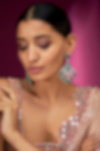 White Finish Emerald Synthetic Stone & Zircon Dangler Earrings by Studio6 Jewels at Pernia's Pop Up Shop