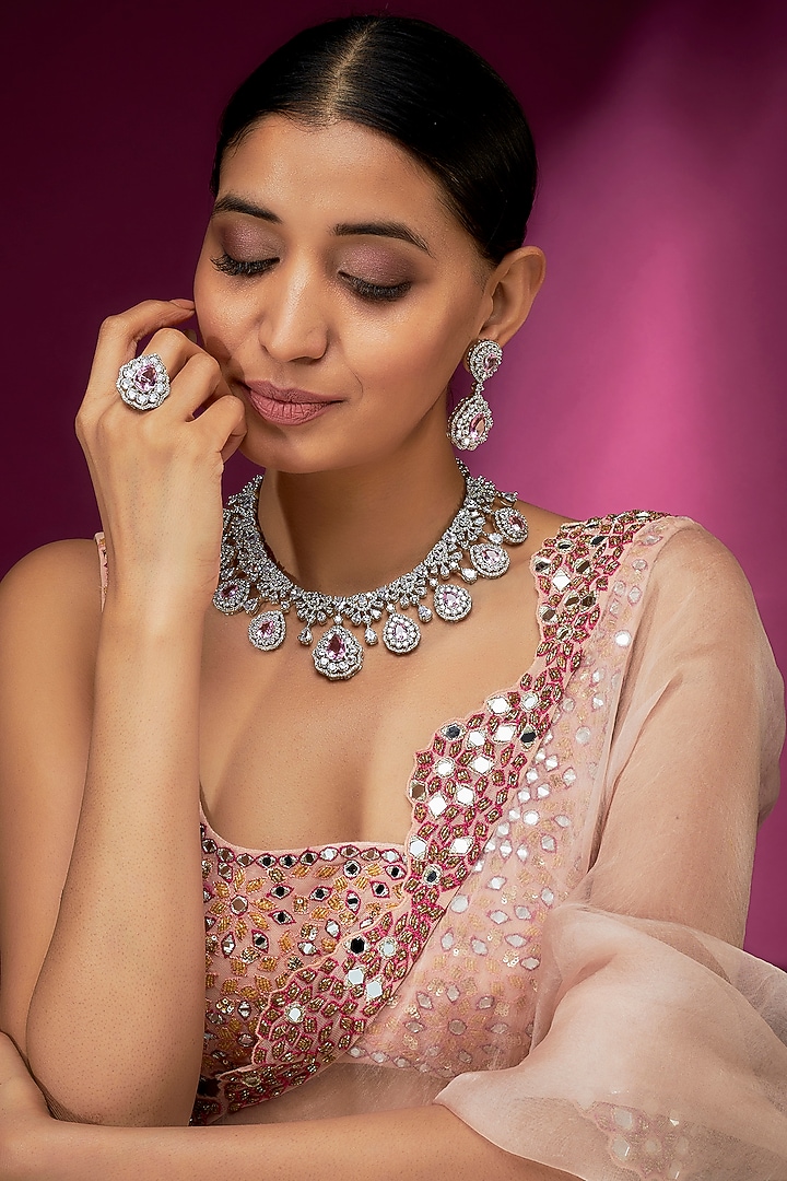 Pink & White Zircon Necklace Set by Studio6 Jewels at Pernia's Pop Up Shop