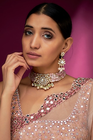 Gold Finish Pink Stone & Kundan Choker Necklace Set by Studio6 Jewels