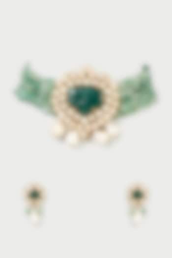 Gold Finish Kundan & Beaded Choker Necklace Set by Studio6 Jewels