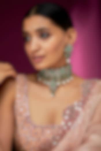 Two Tone Finish Kundan Polki & Blue Stone Choker Necklace Set by Studio6 Jewels at Pernia's Pop Up Shop