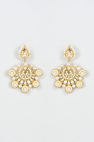 Gold Finish Kundan Polki Dangler Earrings by Studio6 Jewels