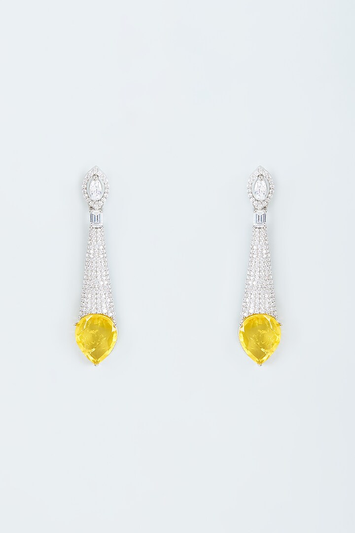White Finish Zircon & Yellow Stone Dangler Earrings by Studio6 Jewels at Pernia's Pop Up Shop