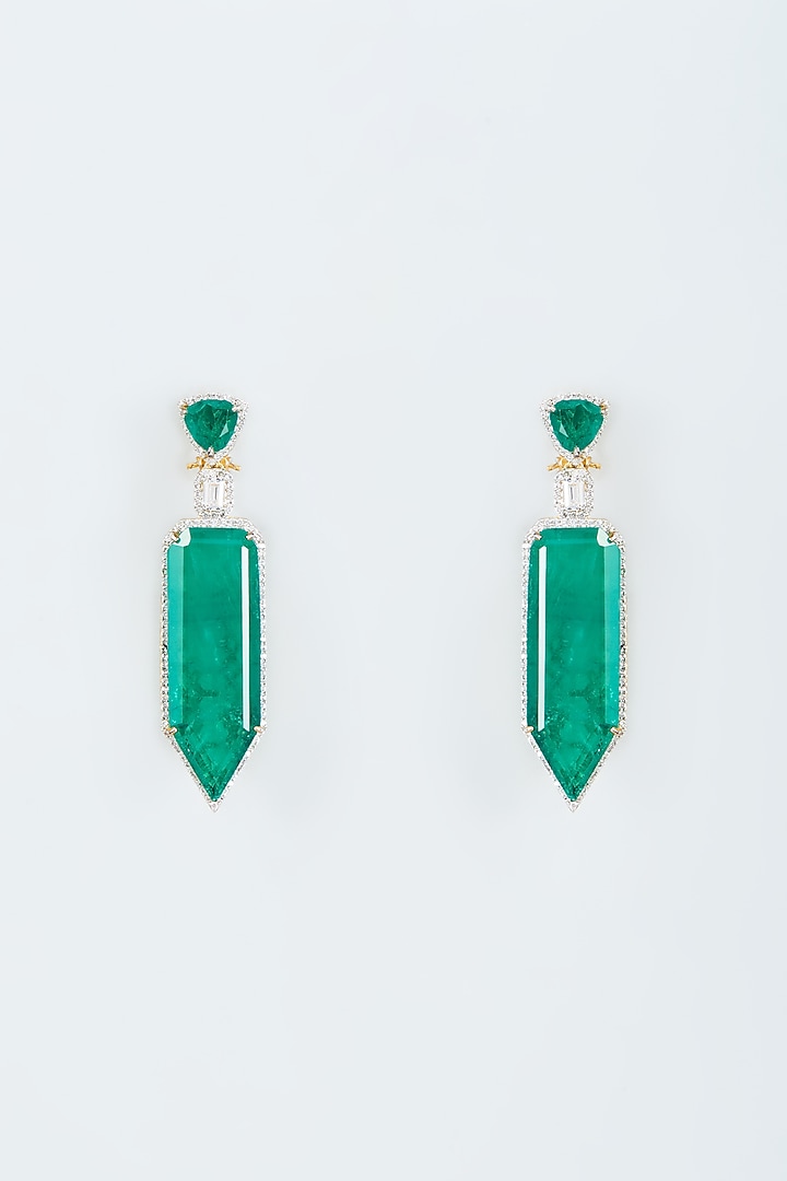 White Finish Zircon & Green Doublet Stone Dangler Earrings by Studio6 Jewels at Pernia's Pop Up Shop