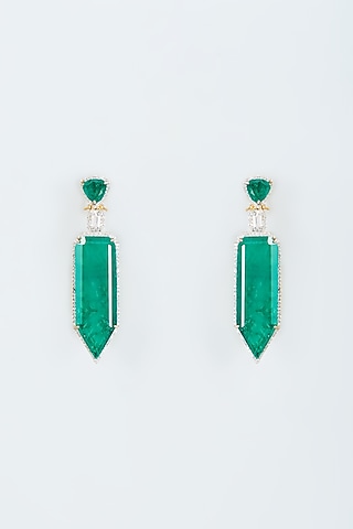White Finish Zircon & Green Doublet Stone Dangler Earrings by Studio6 Jewels