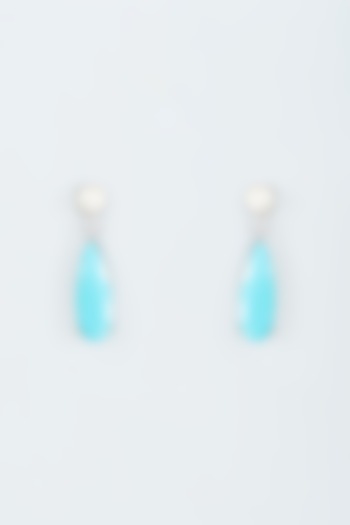 White Finish Zircon & Turquoise Stone Dangler Earrings by Studio6 Jewels at Pernia's Pop Up Shop