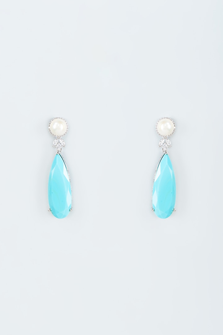 White Finish Zircon & Turquoise Stone Dangler Earrings by Studio6 Jewels at Pernia's Pop Up Shop