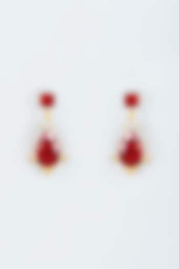 Gold Finish Zircon & Red Stone Dangler Earrings by Studio6 Jewels at Pernia's Pop Up Shop