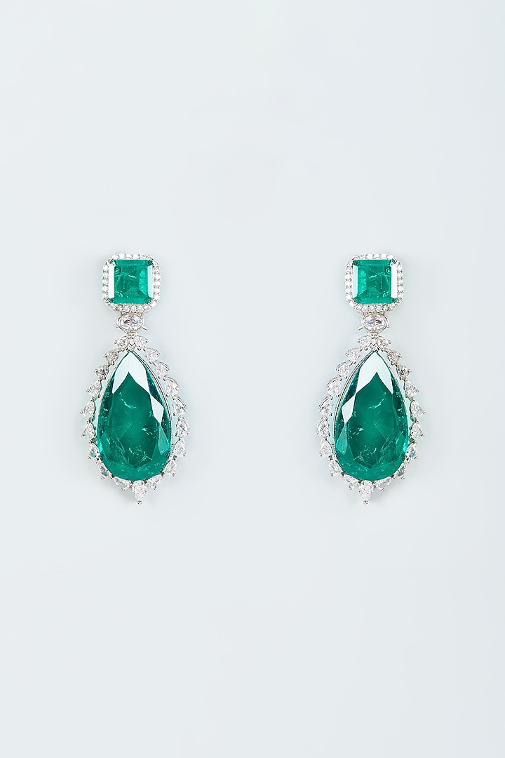 White Finish Zircon & Green Stone Dangler Earrings by Studio6 Jewels at Pernia's Pop Up Shop