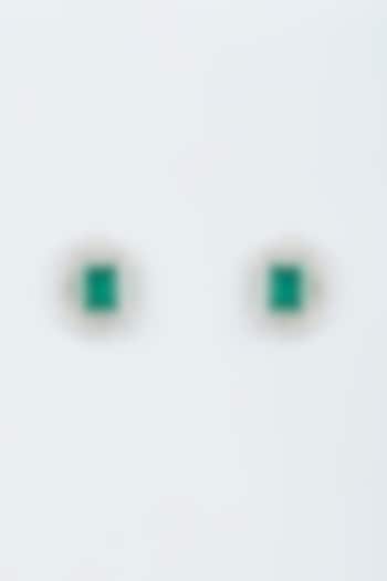 White Finish Zircon & Green Stone Stud Earrings by Studio6 Jewels at Pernia's Pop Up Shop