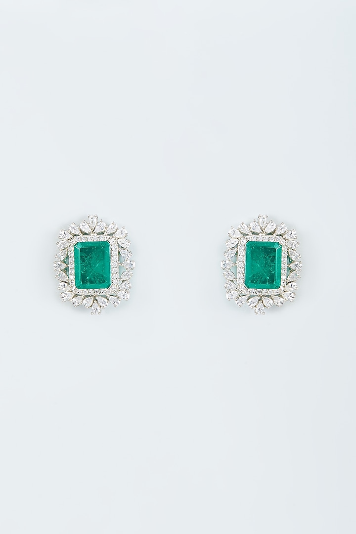 White Finish Zircon & Green Stone Stud Earrings by Studio6 Jewels at Pernia's Pop Up Shop