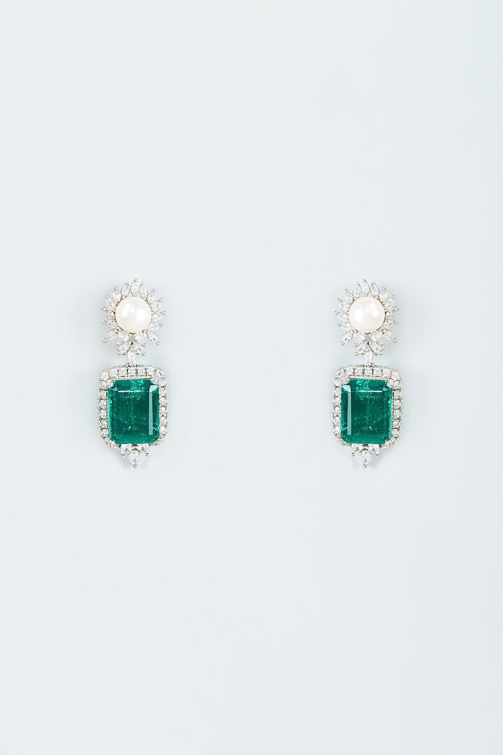 White Finish Zircon & Green Stone Stud Earrings by Studio6 Jewels at Pernia's Pop Up Shop