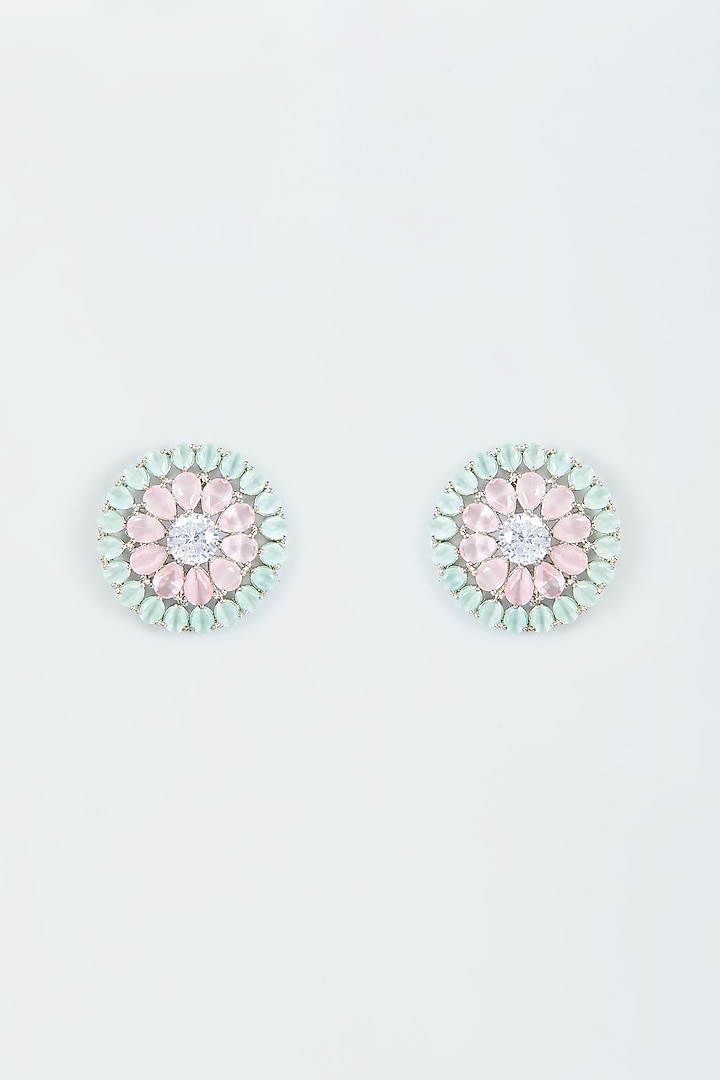 White Finish Zircon & Pastel Stone Stud Earrings by Studio6 Jewels at Pernia's Pop Up Shop