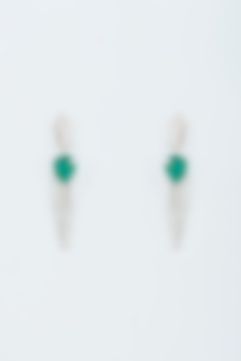 White Finish Zircon & Green Stone Dangler Earrings by Studio6 Jewels at Pernia's Pop Up Shop