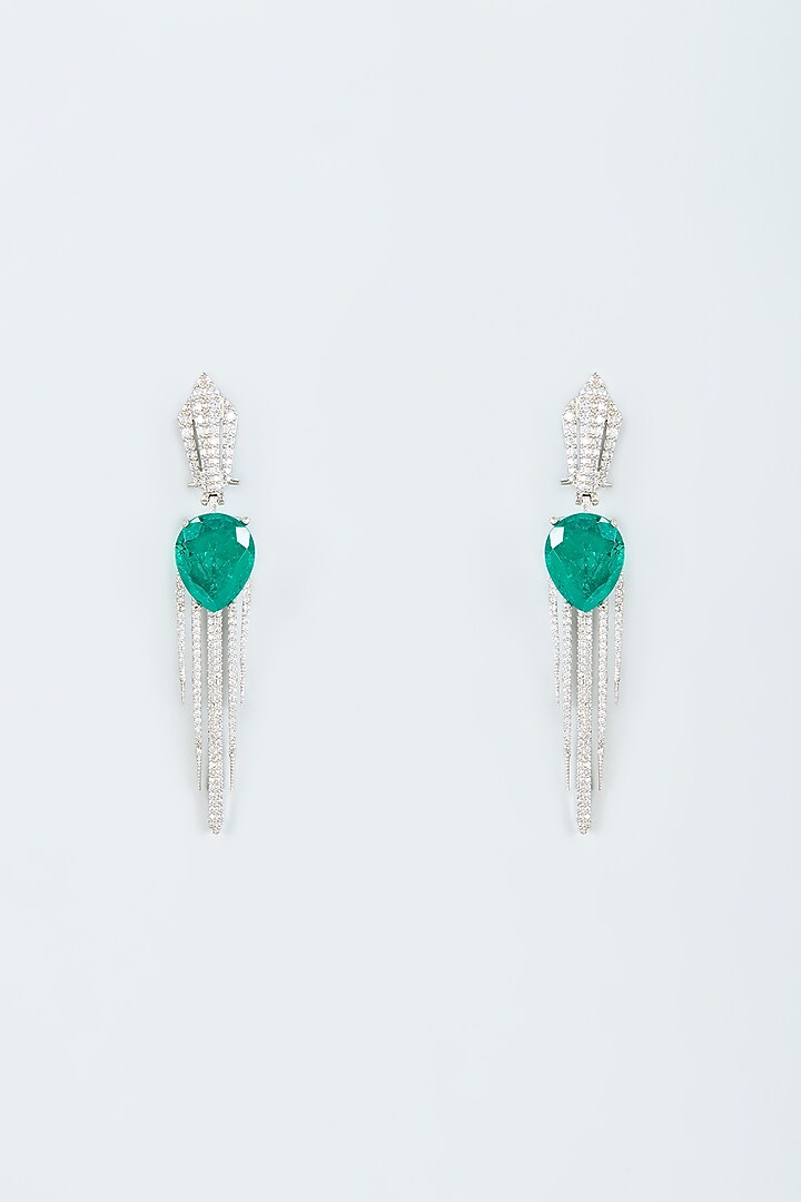 White Finish Zircon & Green Stone Dangler Earrings by Studio6 Jewels at Pernia's Pop Up Shop