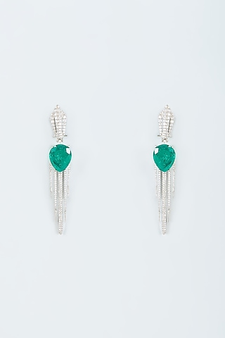 White Finish Zircon & Green Stone Dangler Earrings by Studio6 Jewels