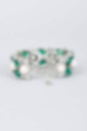 White Finish Zircon & Emerald Stone Bracelet by Studio6 Jewels