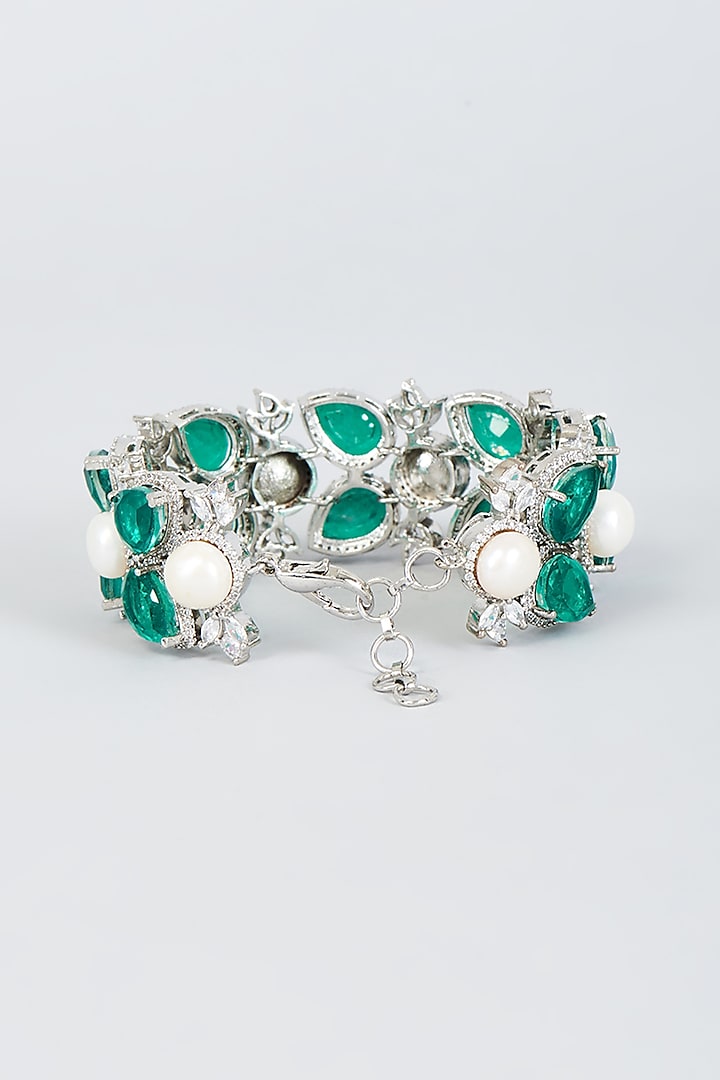 White Finish Zircon & Emerald Stone Bracelet by Studio6 Jewels