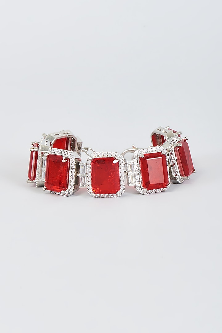 White Finish Zircon & Red Doublet Stone Bracelet by Studio6 Jewels at Pernia's Pop Up Shop