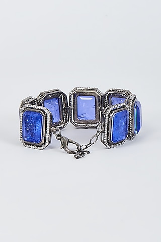 Black Rhodium Finish Zircon & Purple Stone Bracelet by Studio6 Jewels