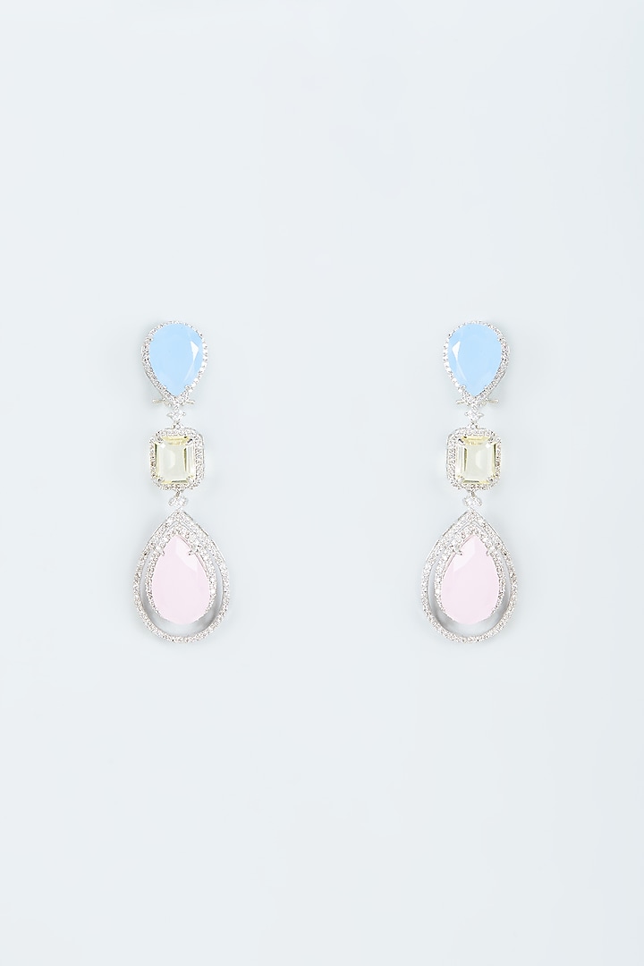 White Finish Zircon & Pastel Stone Dangler Earrings by Studio6 Jewels at Pernia's Pop Up Shop