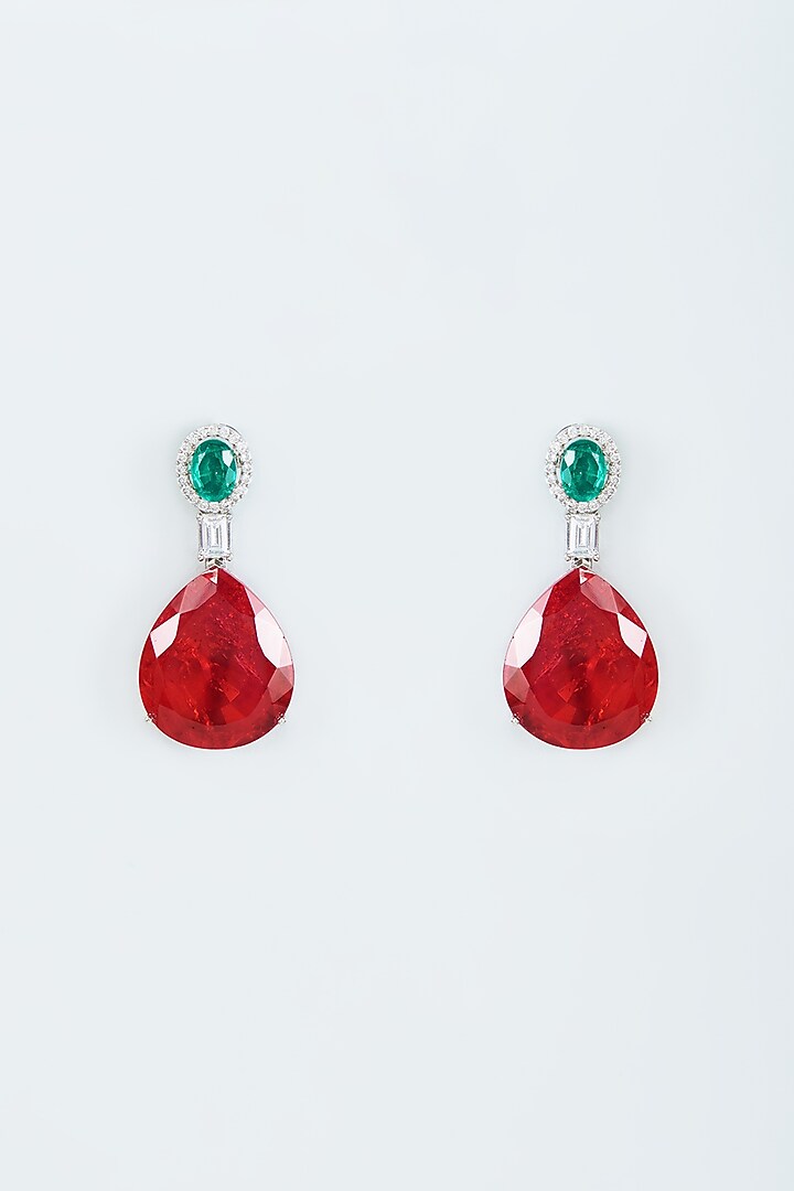 White Finish Zircon & Red Stone Stud Earrings by Studio6 Jewels at Pernia's Pop Up Shop