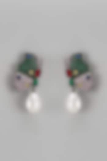 Black Rhodium Finish Zircon & Pearl Drop Dangler Earrings by Studio6 Jewels