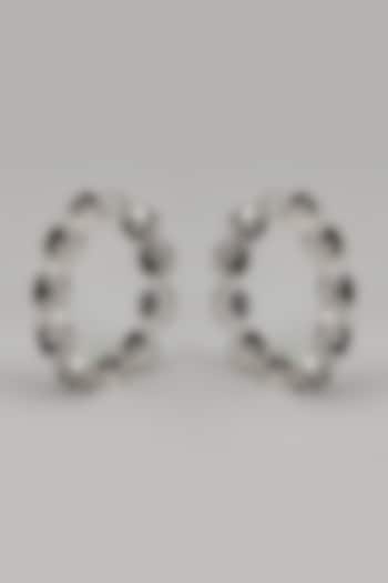 White Finish Zircon & Black Stone Hoop Earrings by Studio6 Jewels