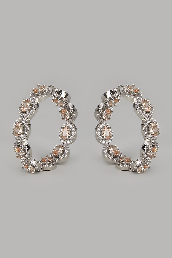 White Finish Zircon & Yellow Stone Hoop Earrings by Studio6 Jewels