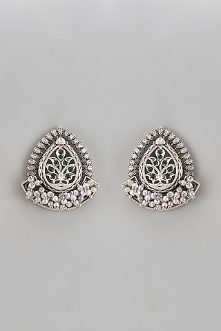 Black Rhodium Finish Beaded Oxidised Stud Earrings by Studio6 Jewels