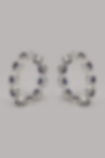 White Finish Zircon & Blue Stone Hoop Earrings by Studio6 Jewels
