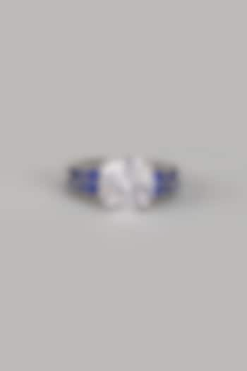 White Finish Zircon & Blue Stone Solitaire Ring by Studio6 Jewels at Pernia's Pop Up Shop