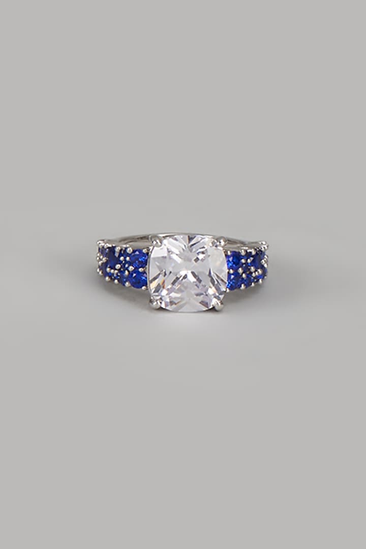 White Finish Zircon & Blue Stone Solitaire Ring by Studio6 Jewels at Pernia's Pop Up Shop