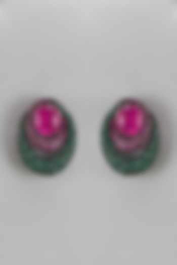 Black Rhodium Finish Multi-Colored Zircon Stud Earrings by Studio6 Jewels