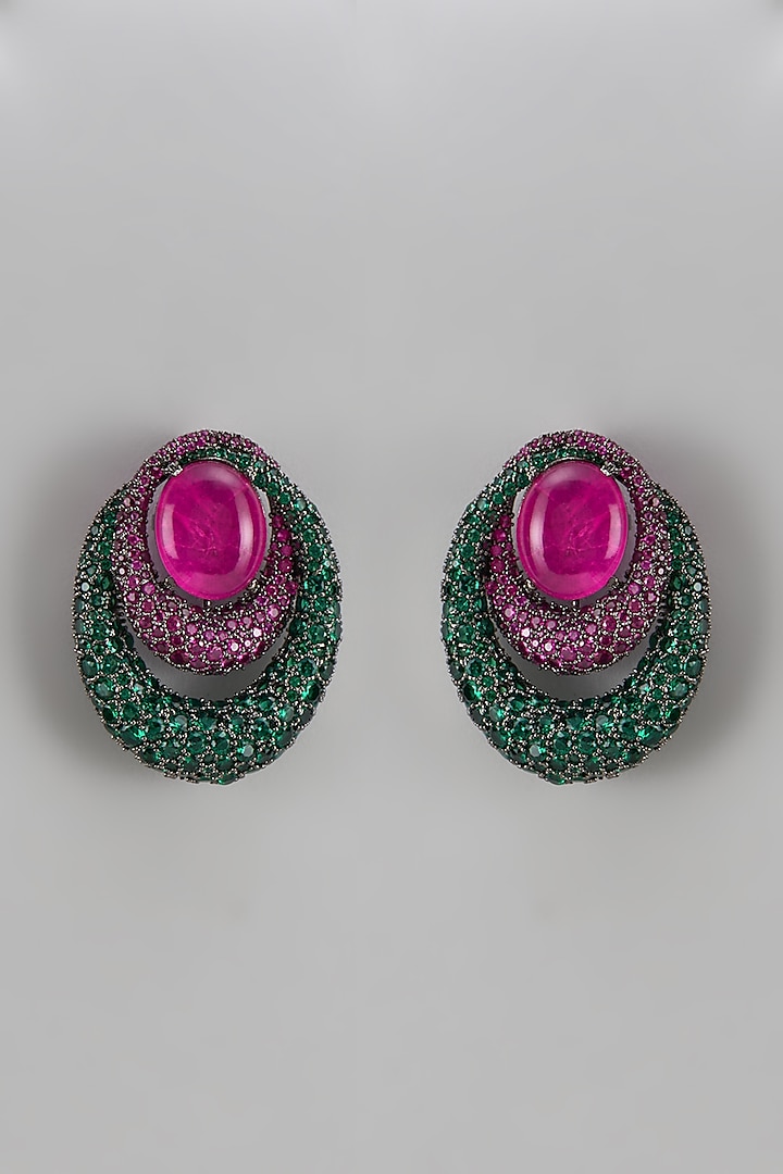 Black Rhodium Finish Multi-Colored Zircon Stud Earrings by Studio6 Jewels