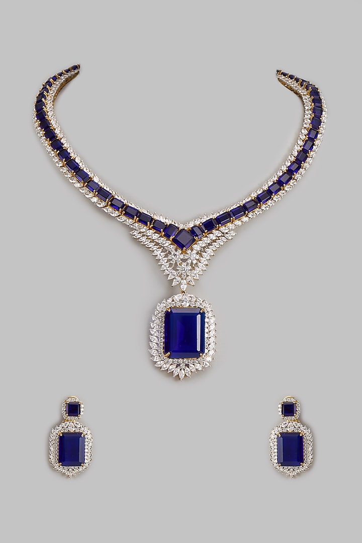 Two-Tone Finish Zircon Royal Blue Stone Necklace Set by Studio6