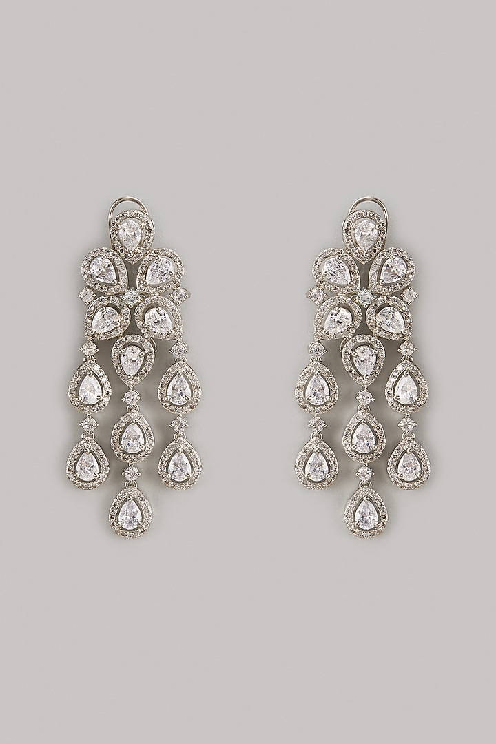 White Finish Zircon Dangler Earrings by Studio6 Jewels