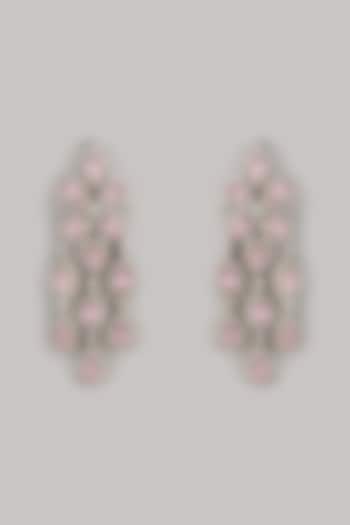 White Finish Pink Zircon Dangler Earrings by Studio6 Jewels