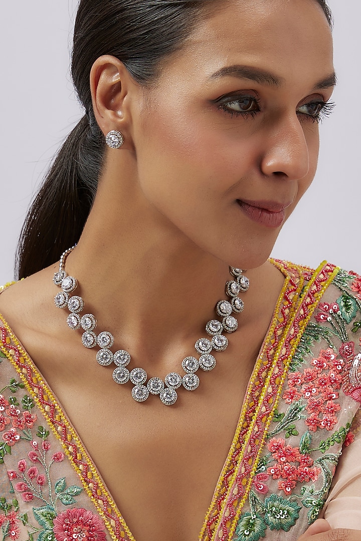 White Finish Zircon Necklace Set by Studio6 Jewels