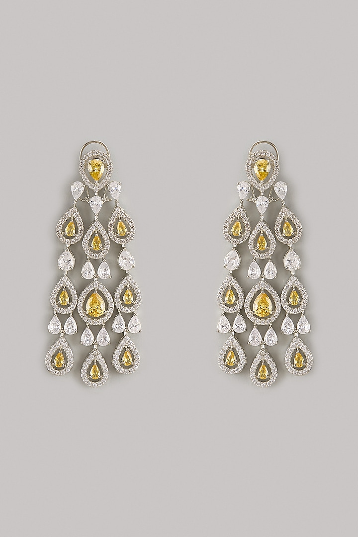 White Finish Yellow Zircon Dangler Earrings by Studio6 Jewels