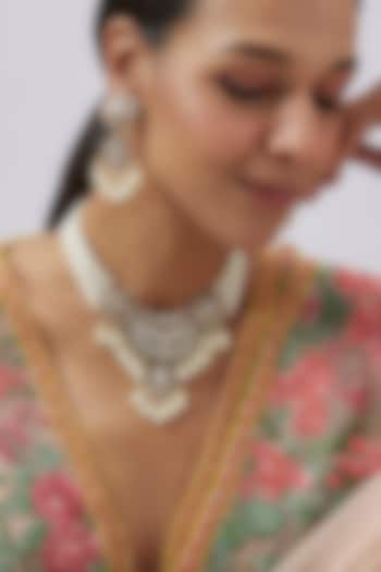 Gold Finish Kundan Polki & Pearl Choker Necklace Set by Studio6 Jewels