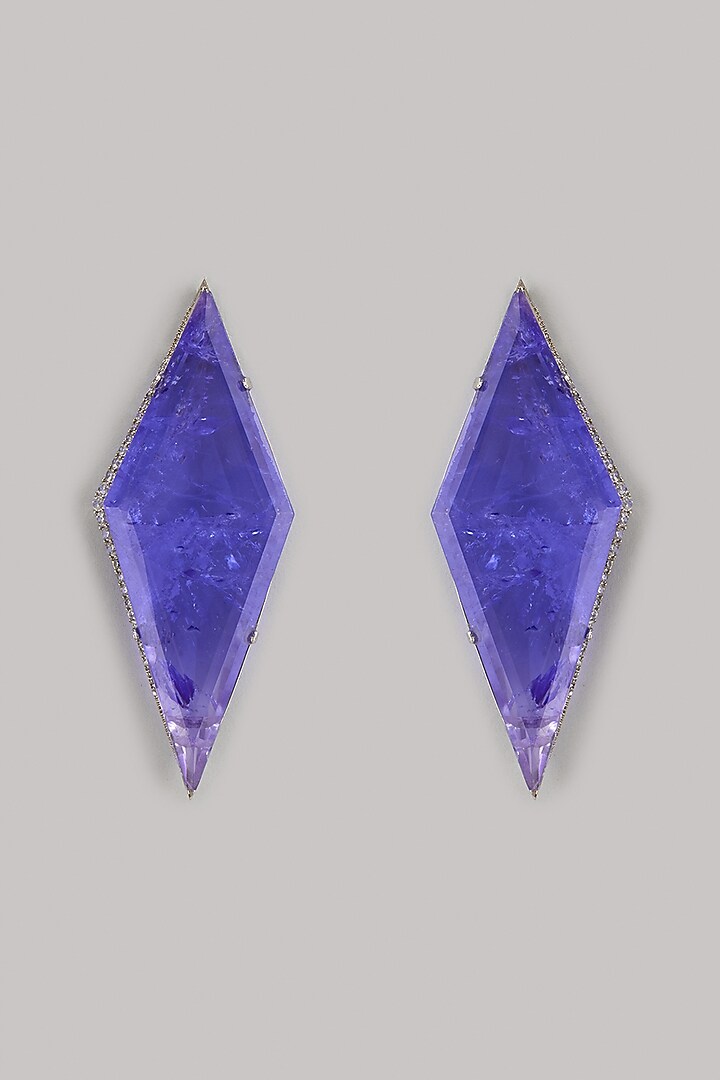 White Finish Zircon & Unique Cut Doublet Crystal Stone Earrings by Studio6 Jewels at Pernia's Pop Up Shop