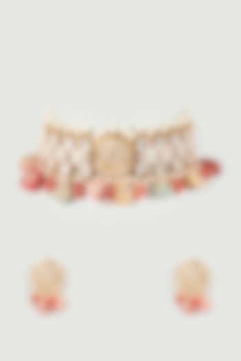 Gold Plated Uncut Kundan Polki Necklace Set by Studio6 Jewels