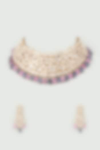 Gold Plated Uncut Kundan Necklace Set by Studio6 Jewels