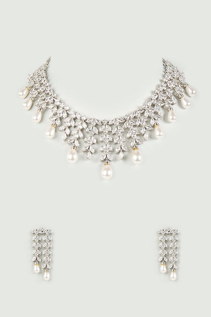 White Finish Pearl Necklace Set by Studio6 Jewels